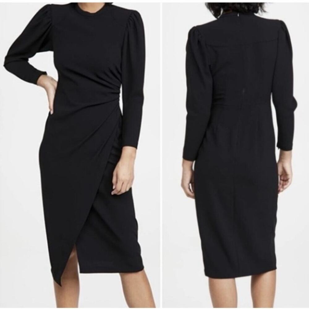 A.L.C. ALC Meline $625 Black Puff Sleeve Midi Dress 12